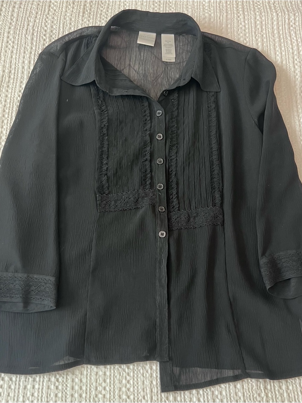 Petite Emma James Black Sheer Button-Down Blouse